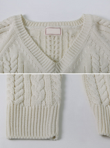 WT Cable V-neck Crop Knit (6color)