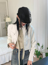 Batle biker pocket cropped leather jacket