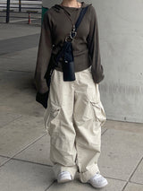 バイオウォッシングコットンワイドクリームカーゴパンツ / Bio-washing Cotton Wide Cream Cargo Pants