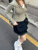 ビッグポケットフリンジビンテージデニムスカート / Big Pocket Fringe Vintage Denim Skirt