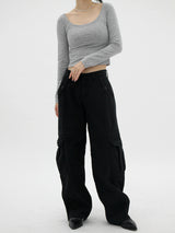 ローライズワイドパンツ/Low-rise black wide pants