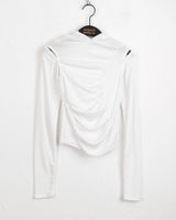 Shaz shirring shoulder slit hooded t-shirt