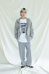 フロントシームツーウェイワイドスウェットパンツ / FRONT SEAM 2WAY WIDE SWEAT PANTS GREY (6554437582966)