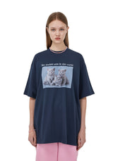 スリーキャッツTシャツ/[i-ts21-012] THREE CATS T-SHIRT_NAVY