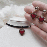 Burgundy Heart Earring and Choker Set