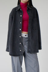 ウォッシュドデニムシャツジャケット / washed black denim shirt jacket