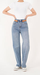 レザーベルトポイントストレートフィットデニムパンツ/BILLLIE SUHYEON LEATHER BELT POINT STAIGHT FIT LIGHT BLUE DENIM [16629]