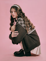 DVRK PRIVÉ MONOGRAM KNITTED ZIP-UP JACKET - DARK GREY