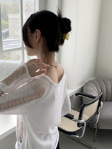 ジュープボートネックダメージサマー長袖ニット / Jupe boat neck damage summer long sleeve knit