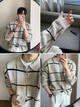 LMN Saint Checkered Semi Zip-Up Knitwear (3 colors)