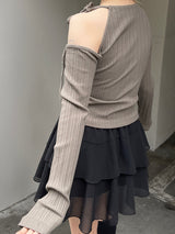 ディテールスリットリボンリブドTシャツ / Detail Slit Ribbon ribbed T-Shirt