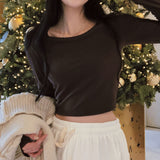 [BELLIDE MADE] Single warmer round long-sleeved cropped T-shirt