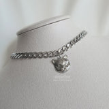 Melbie The Cat Series - Cat face Bold Chain Choker Necklace (Silver ver.) (Rapper Lee Youngji Necklace)