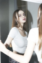 クロップドロゴTシャツ / [Seow] Croped logo T-shirts, gray