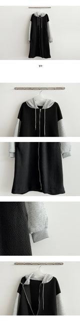 [Fleece] ニバーフリースラインドウールカラーリングロングジップアップフーディドジャンパー