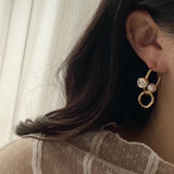 パールユニークドロップツインリングピアス/op Pearl Earrings Unique Drop Twin Ring Earrings Wedding Guest Look