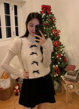 [SHOPPERMADE] クリスマスモヘアカーディガン+ベルベットリボン (3color)