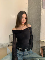 V black see-through top