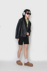 クロップレザーカーディガン / Crop leather cardigan