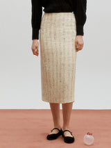 Tweed back slit skirt - Custard yellow (6682214105206)