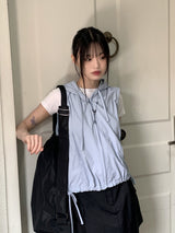 ストリングフードナイロンジップアップベスト/Lola String Hood Nylon Zip-up Vest