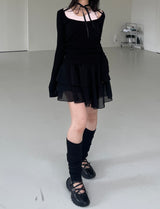 バレエコアUネックリボンチョーカースリムTシャツ / Ballet Core U-neck Ribbon Choker Slim T-shirt