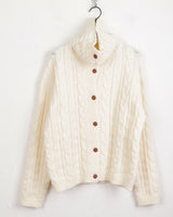 Robe collar high-neck loose fit twist knit long sleeve cardigan