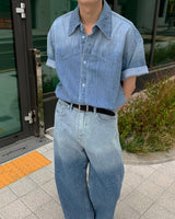 グラデーションデニムショートスリーブシャツ / GM Western Gradation Denim Short-Sleeved Shirt (M ~ L)
