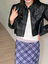 Batle biker pocket cropped leather jacket
