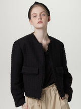 Tweed cropped jacket - Black (6671635153014)