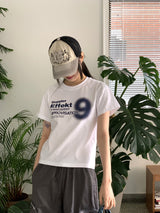 ドップラーナンバーナインレタリングセミクロップ半袖Tシャツ/Doppler Number Nine Lettering Semi-cropped Short Sleeve T-shirt