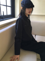 ボルディカットジッパークロップバイカージップアップ