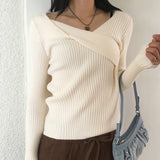 Lobil twist wrap V-neck ribbed long-sleeve knit