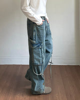 Strap carpenter cargo denim pants