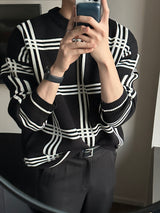 ブレークチェッカードオーバーサイズフィットラウンドニットウェア / Blake Checkered Oversized Fit Round Knitwear (3 colors)
