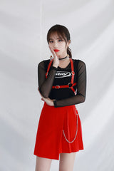 レイヤードロングスリーブメッシュトップ/TOP(6348) Layered Long Sleeve Mesh Tee