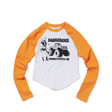 DANGEROUS Raglan long-sleeved T-Shirt (WHITE ORANGE) WOMENS