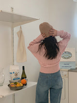 メンションナッピングライトブルーワイドウィンターデニムパンツ / Mention napping light blue wide winter denim pants