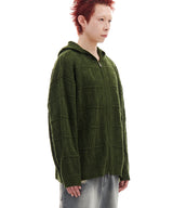 NET KNIT HOOD ZIP-UP (OLIVE)