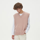 LAMBSWOOL V NECK KNIT VEST_PINK (6611351634038)