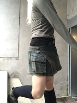 ビンテージレイヤードアンバランスカーゴデニムパンツスカート