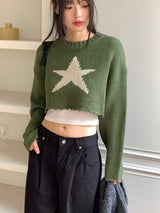 Limu Green Star Crop Knit