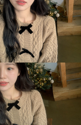 Velvet Ribbon Cable Knit Cardigan (3color)
