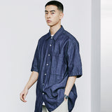 フロントシームウォッシュドデニムシャツ / FRONT SEAM WASHED DENIM SHIRT INDIGO