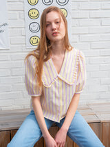 STRIPE RUFFLE COLLAR BLOUSE_YELLOW (6580071563382)
