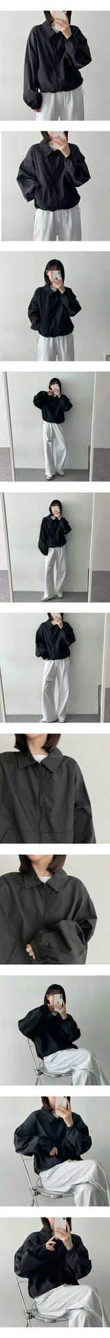 ランシーストリングナイロンカラーウィンドブレーカー / Lancy String Nylon Collar Windbreaker