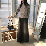 Yat Cat Sand Washed Maxi Denim Long Skirt