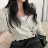 Off-Center Button Front Crop Cardigan