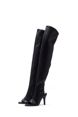 Thigh High Cut-Out Heel Boots(Black)