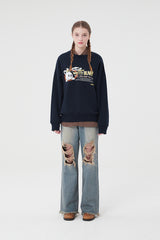 ウィティーバニーワーディングドロップスウェットシャツ／WITTY BUNNY WORDING DROP SWEATSHIRT [NAVY]